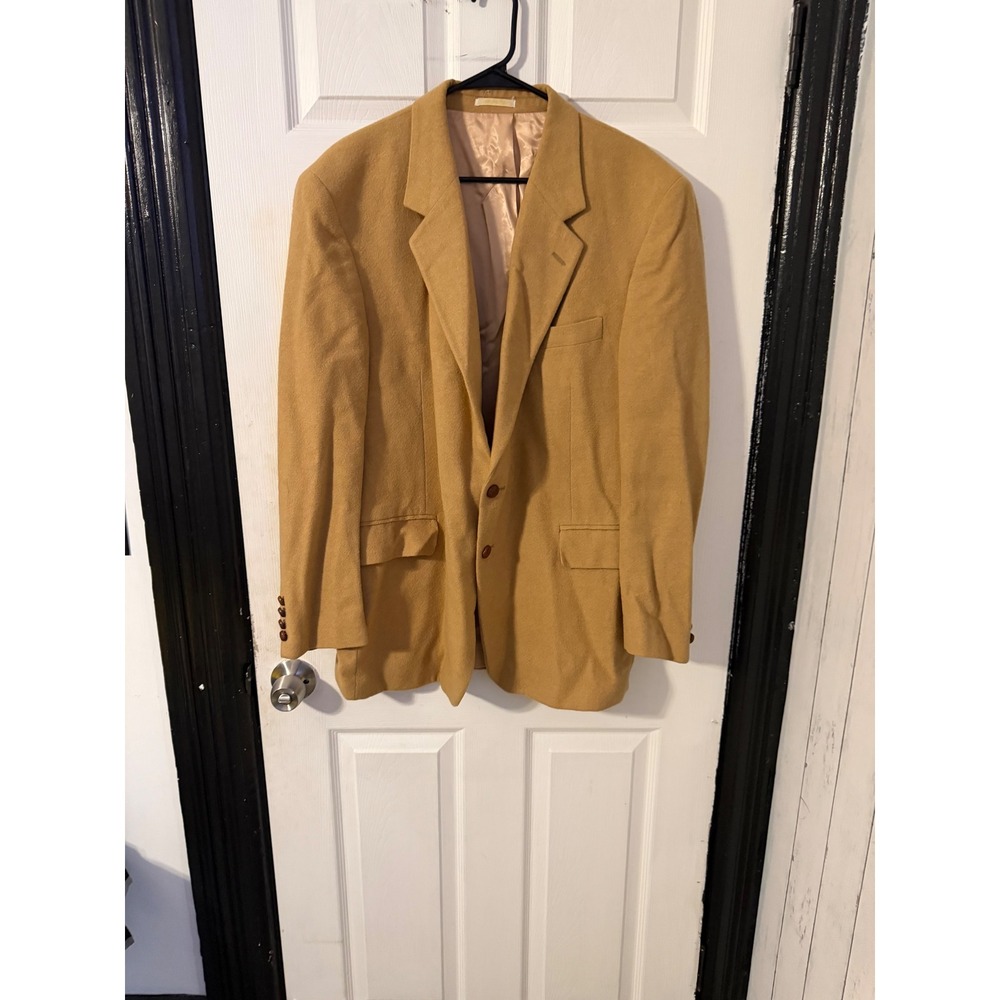 English Manor Mens Camel Hair Blazer Tan Two Button Sport Coat Made in Poland